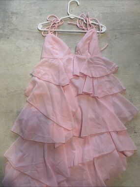 SHEIN Blush Pink Tiered Ruffle Party Dress for Girls